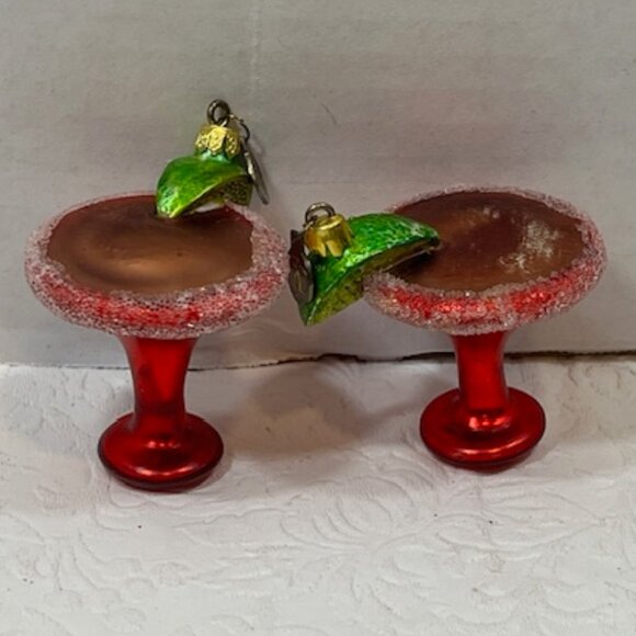 TWO Red Mini Christmas Margaretta Hand Blown Hanging Ornaments 2"x2" - Picture 1 of 12